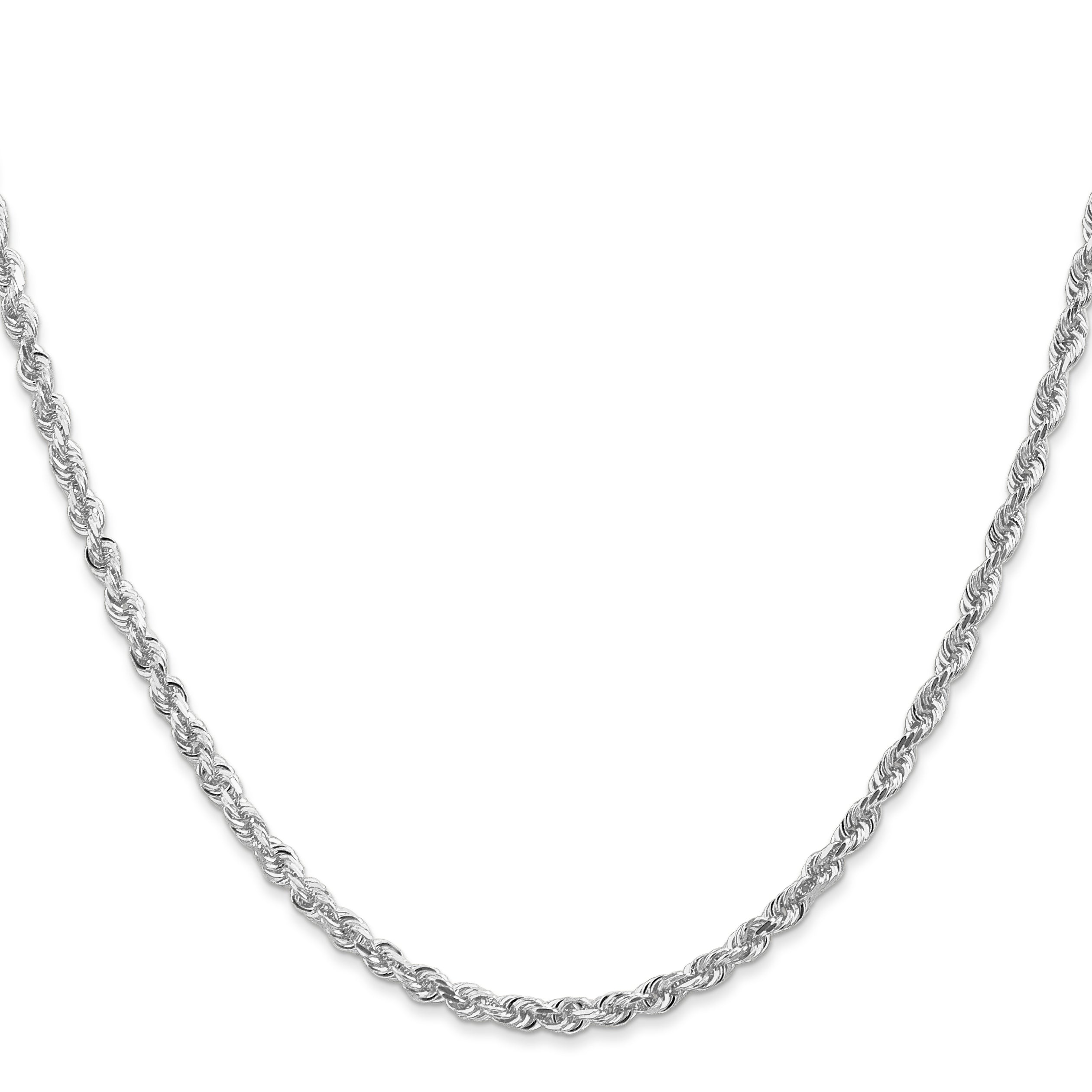 14K White Gold 22 Inch 3Mm Diamond-Cut Quadruple Rope Lobster Clasp Chain