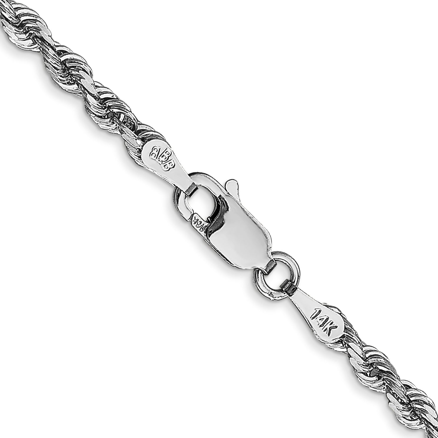 14K White Gold 22 Inch 3Mm Diamond-Cut Quadruple Rope Lobster Clasp Chain