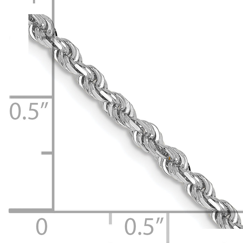 14K White Gold 22 Inch 3Mm Diamond-Cut Quadruple Rope Lobster Clasp Chain