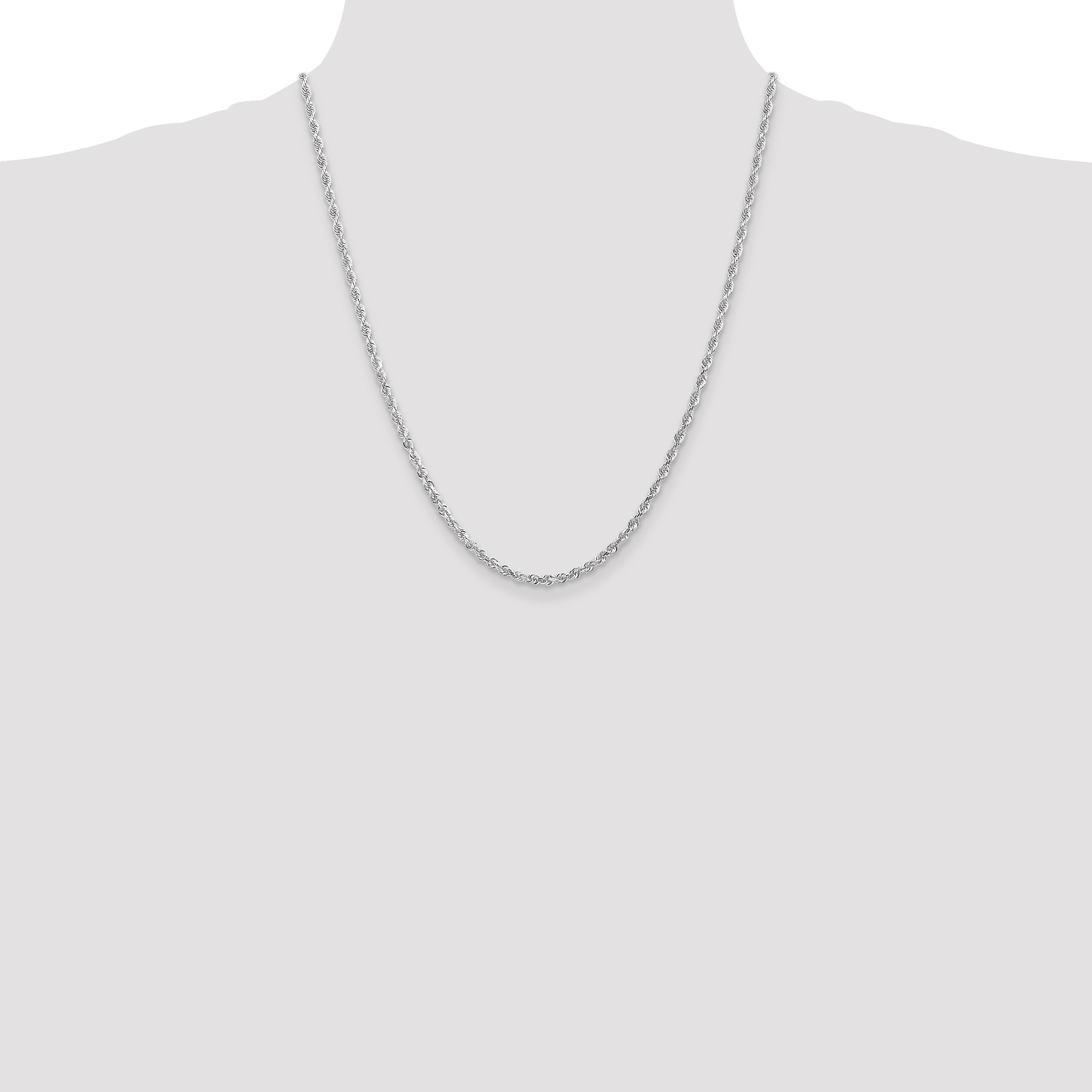 14K White Gold 22 Inch 3Mm Diamond-Cut Quadruple Rope Lobster Clasp Chain