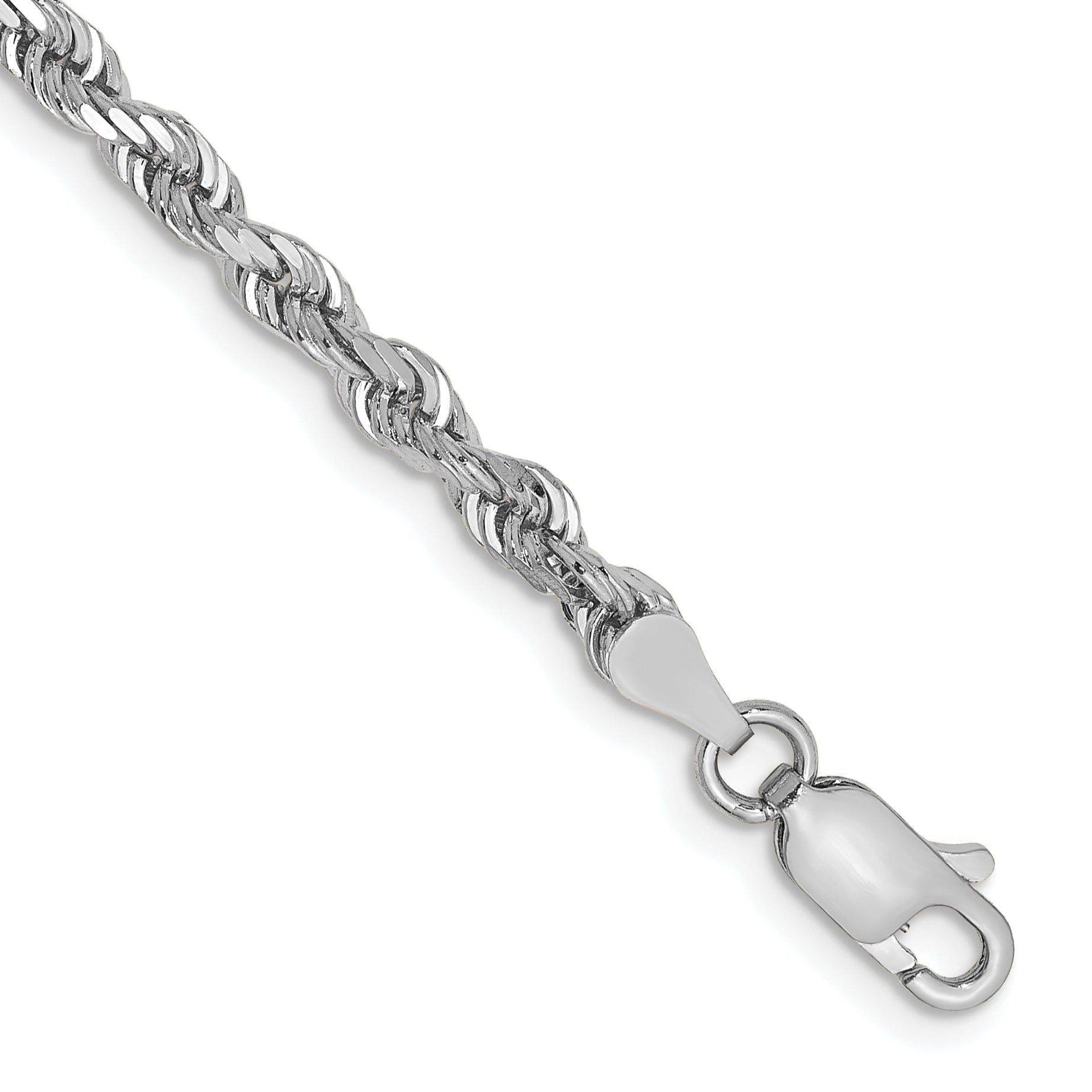 14K White Gold 7 Inch 3.35Mm Diamond-Cut Quadruple Rope Lobster Clasp Chain