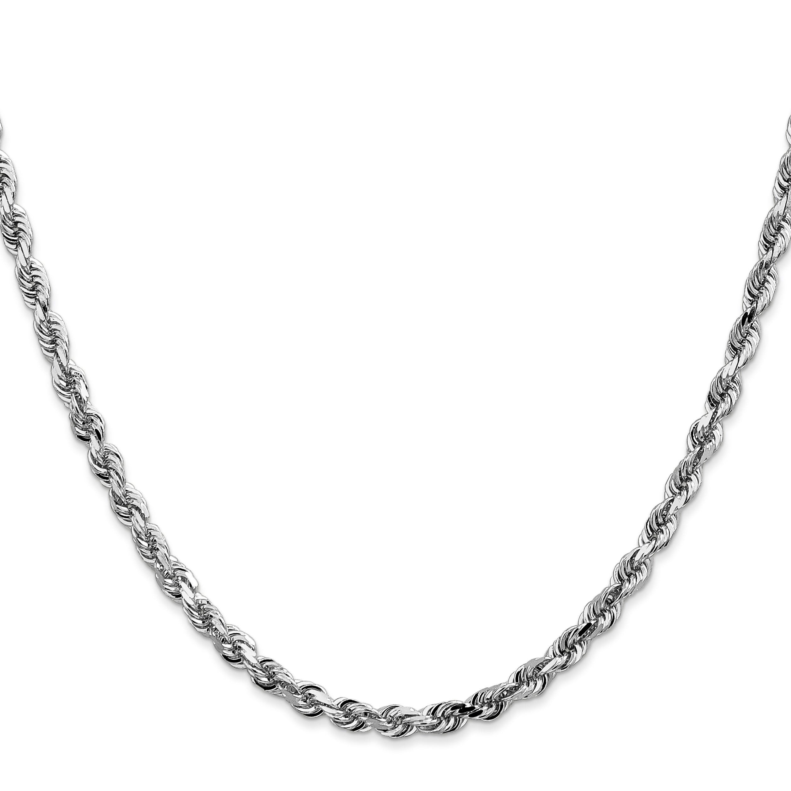 14K White Gold 30 Inch 4Mm Diamond-Cut Quadruple Rope Lobster Clasp Chain