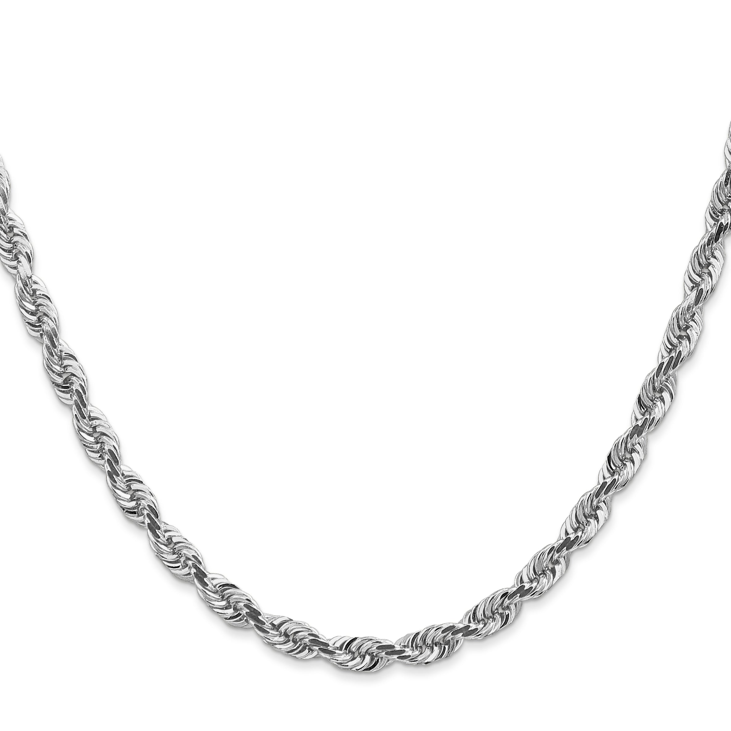 14K White Gold 22 Inch 4.5Mm Diamond-Cut Quadruple Rope Lobster Clasp Chain