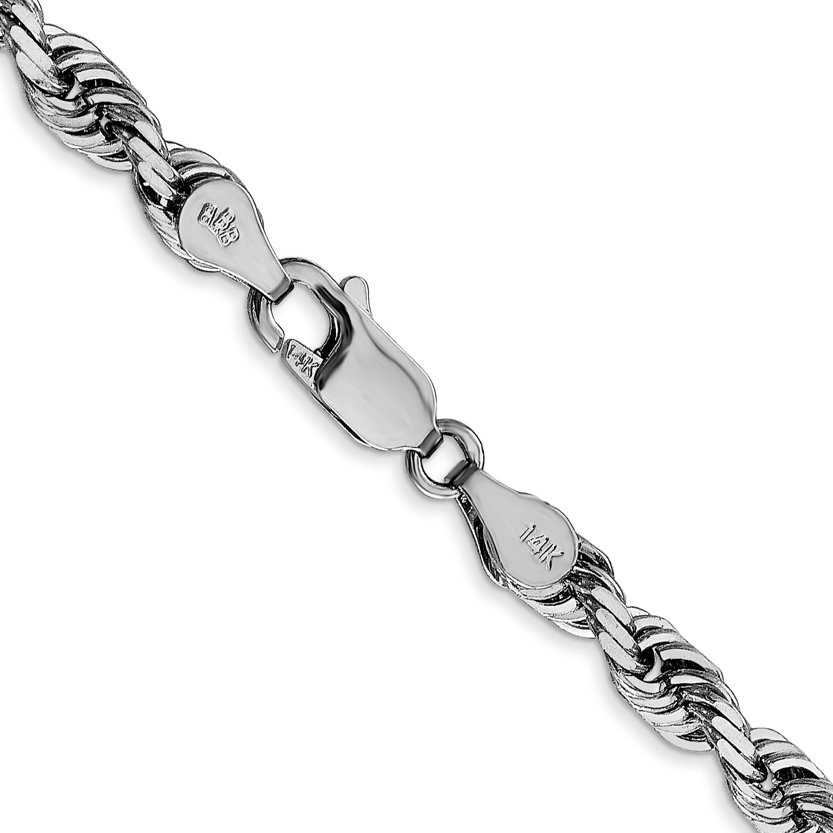 14K White Gold 22 Inch 4.5Mm Diamond-Cut Quadruple Rope Lobster Clasp Chain