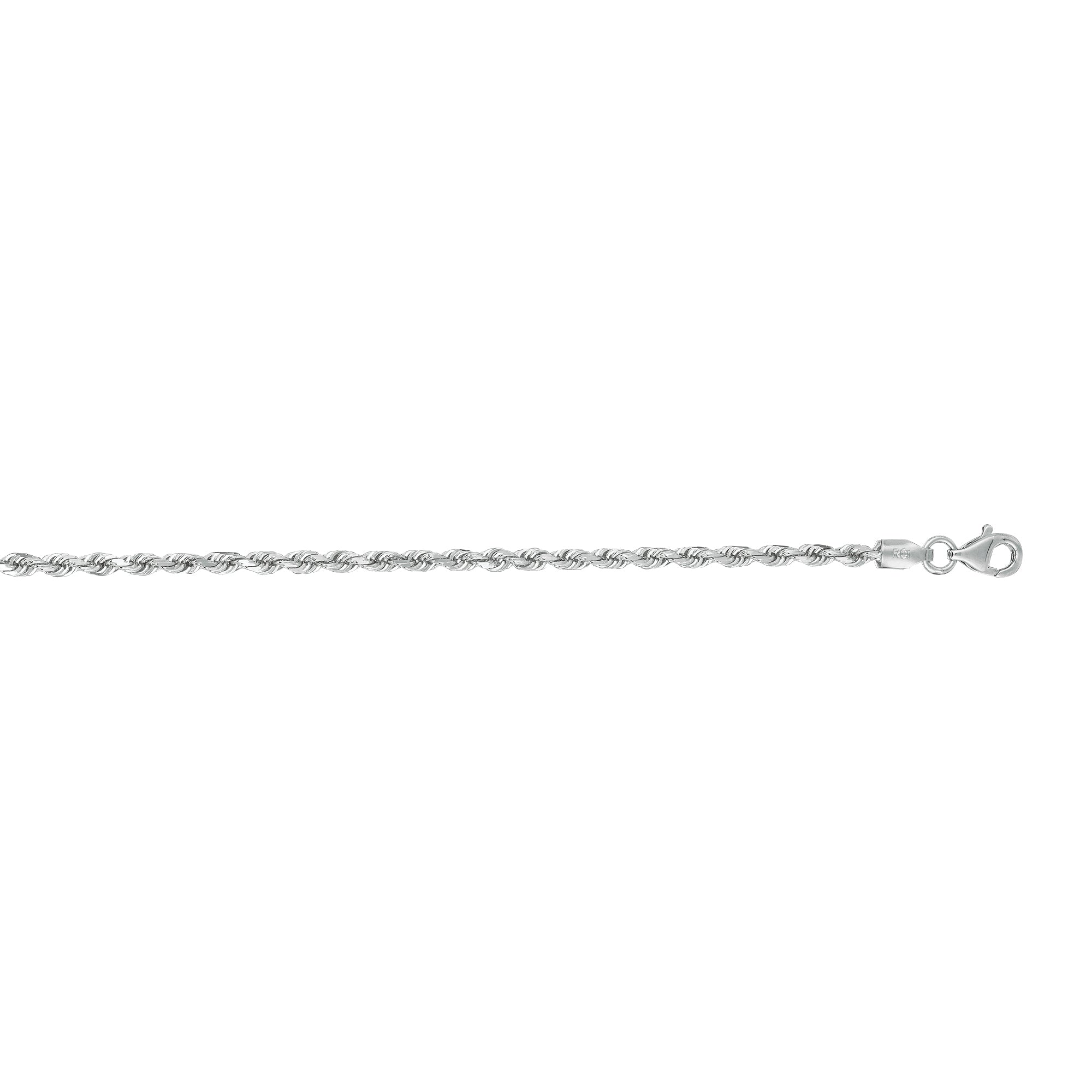 14K White Gold 2.5mm Diamond Cut Royal Rope 30" Chain with Lobster Lock