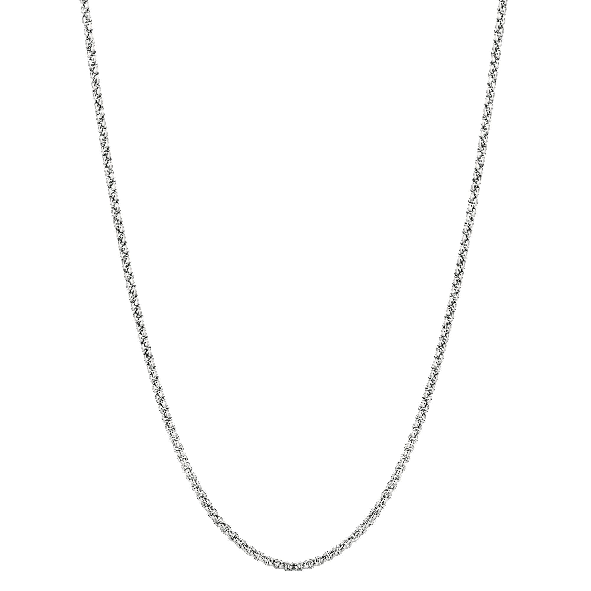 14K White Gold 1.8mm Lite Round Box 24" Chain with Lobster Lock