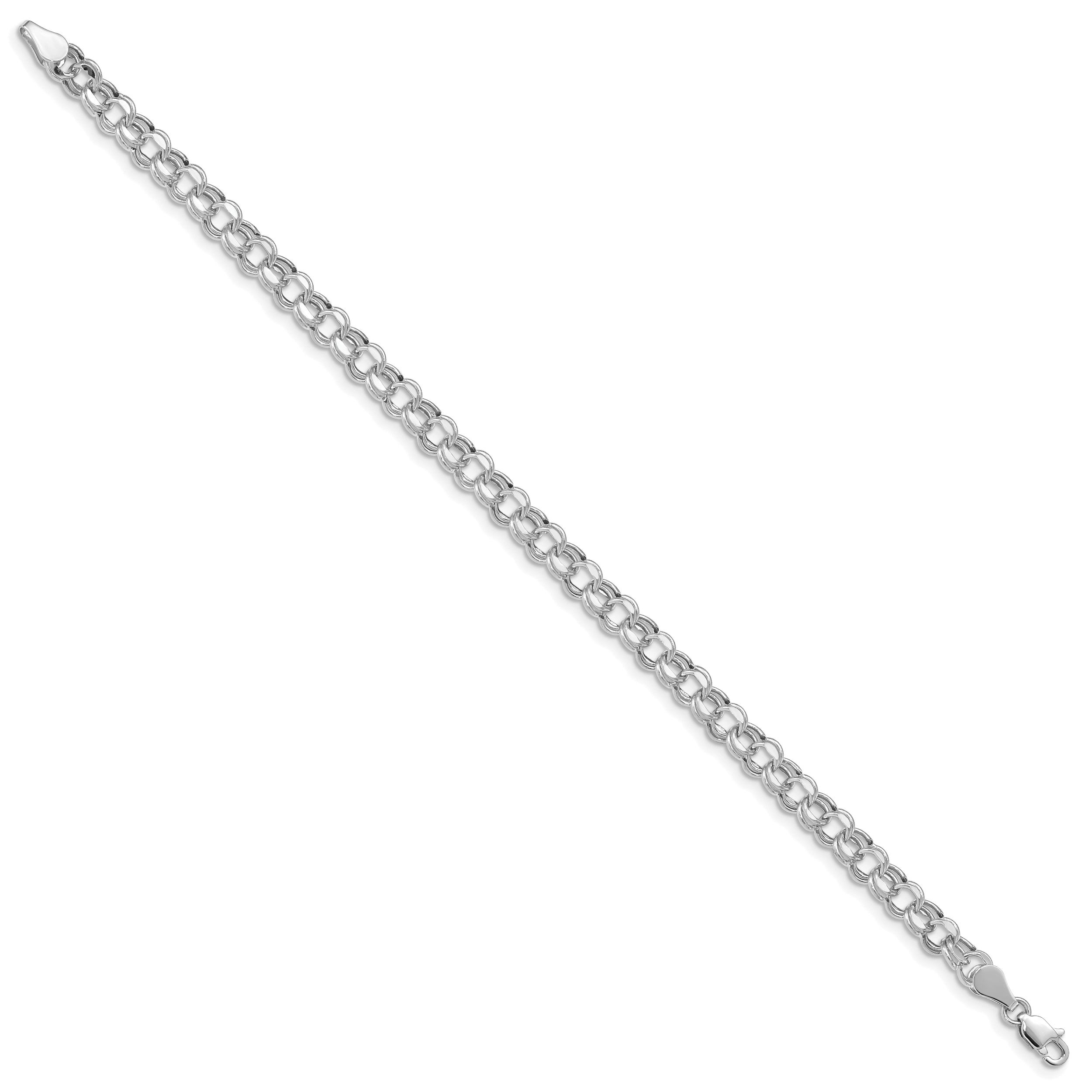14k White Gold 5mm Hollow Double Link 8.25 inch Charm Bracelet