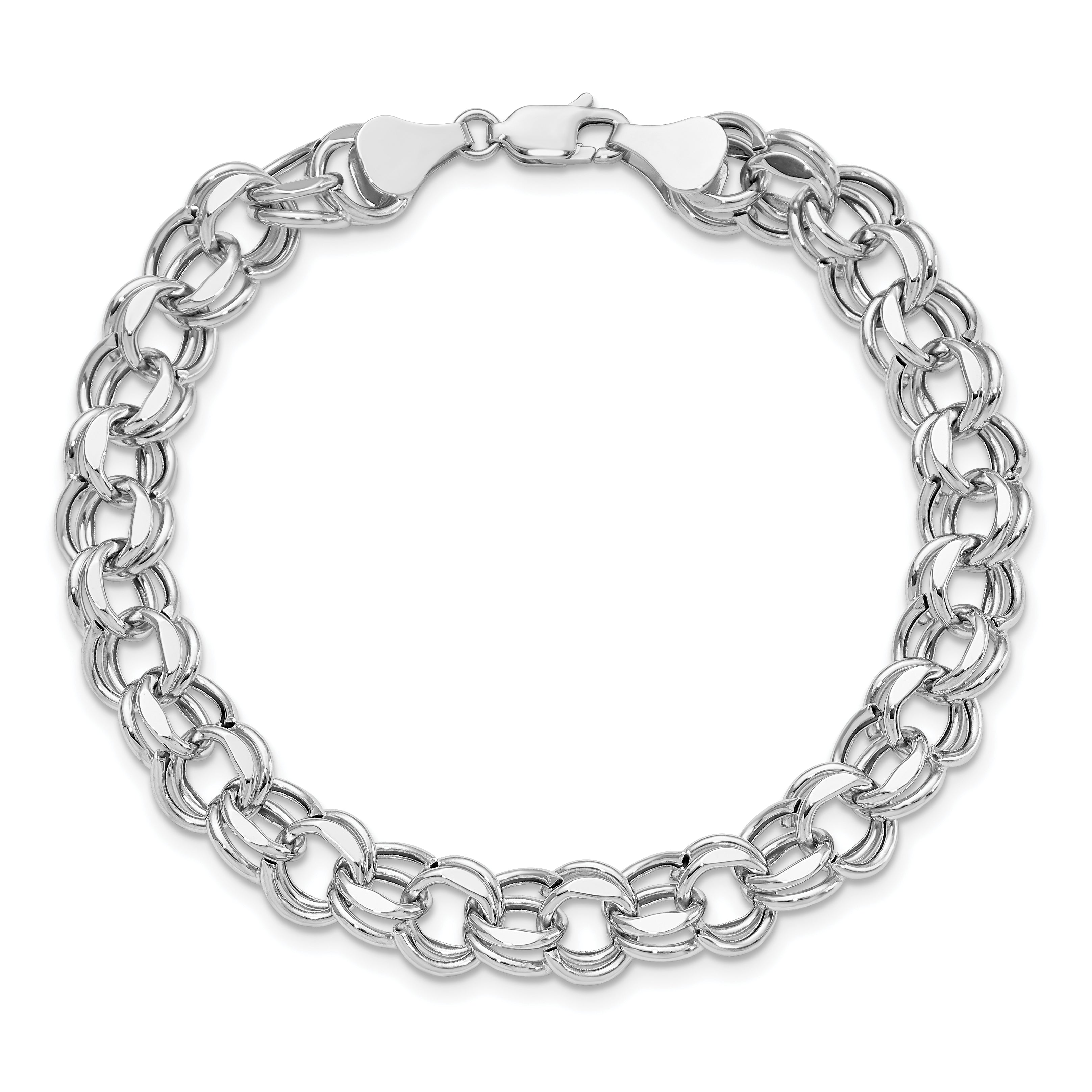 14k White Gold 9.5mm Hollow Double Link 7.25 inch Charm Bracelet