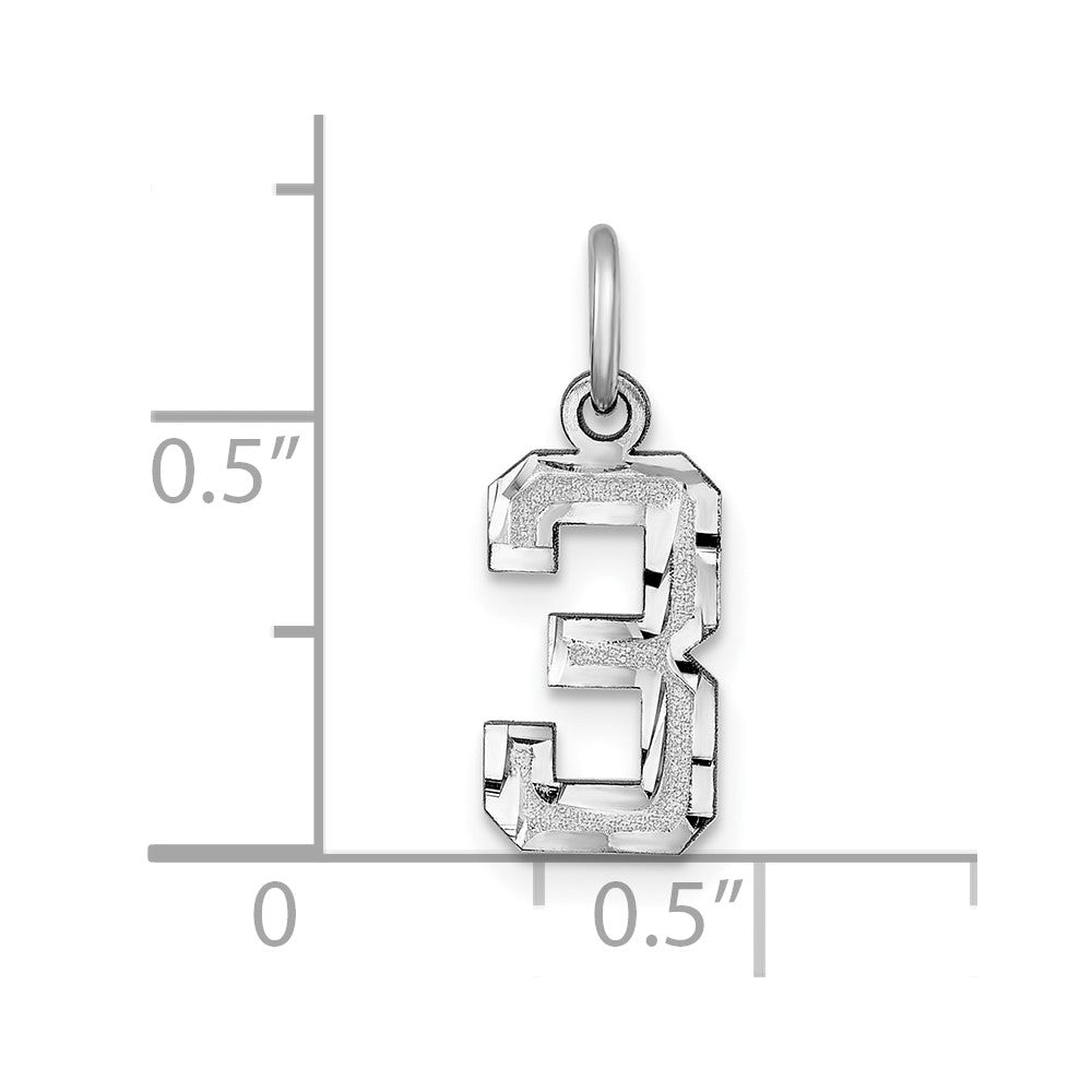 14kw Small Brushed Diamond-cut Number 3 Charm