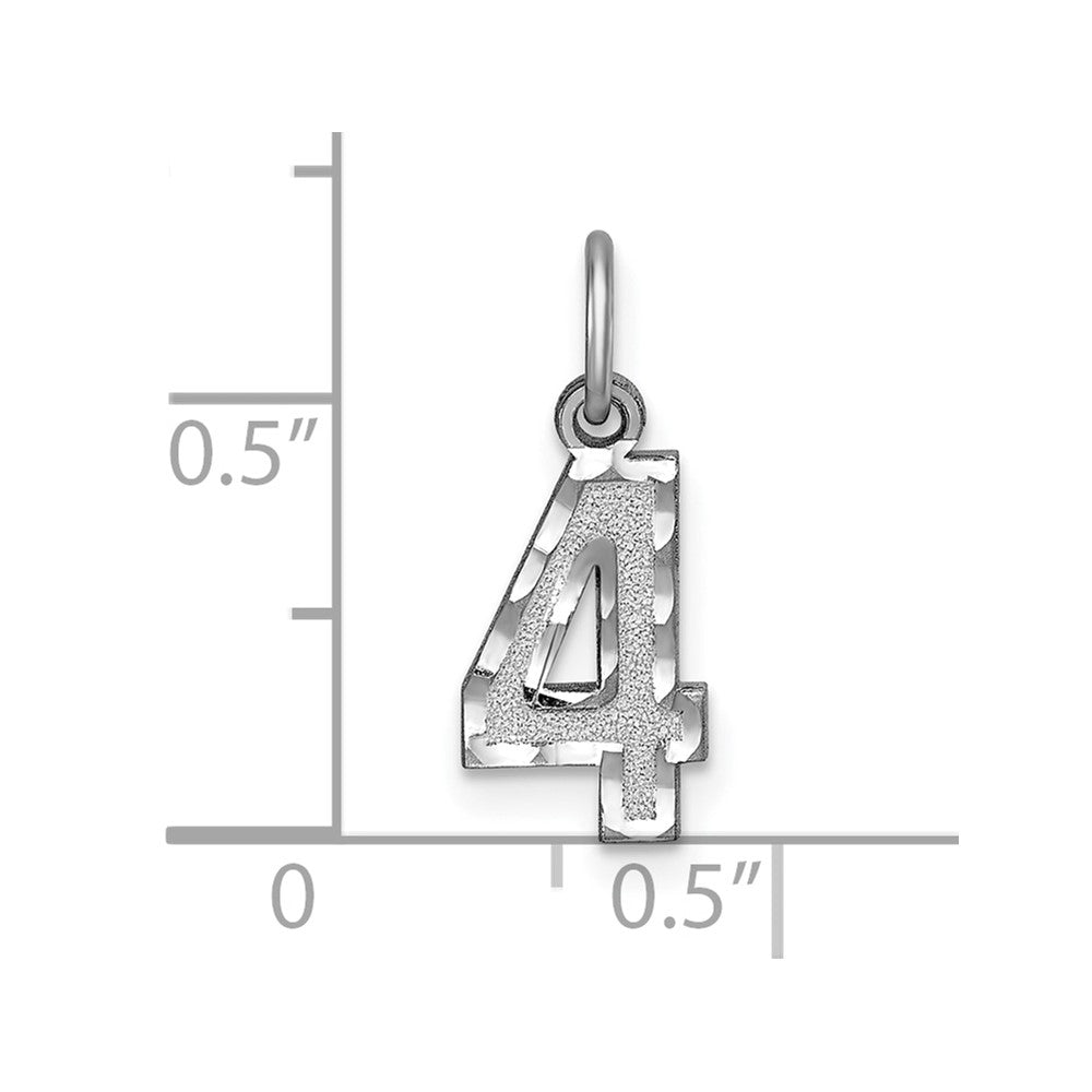 14kw Small Brushed Diamond-cut Number 4 Charm