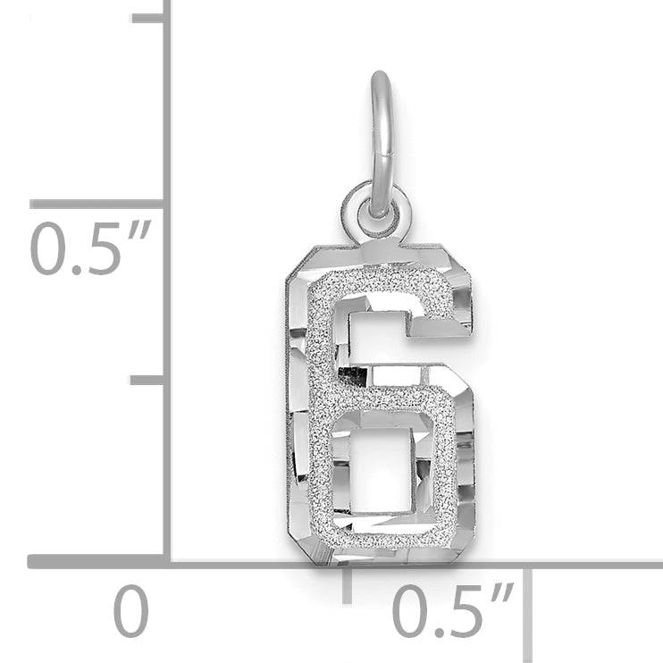 14kw Small Brushed Diamond-cut Number 6 Charm