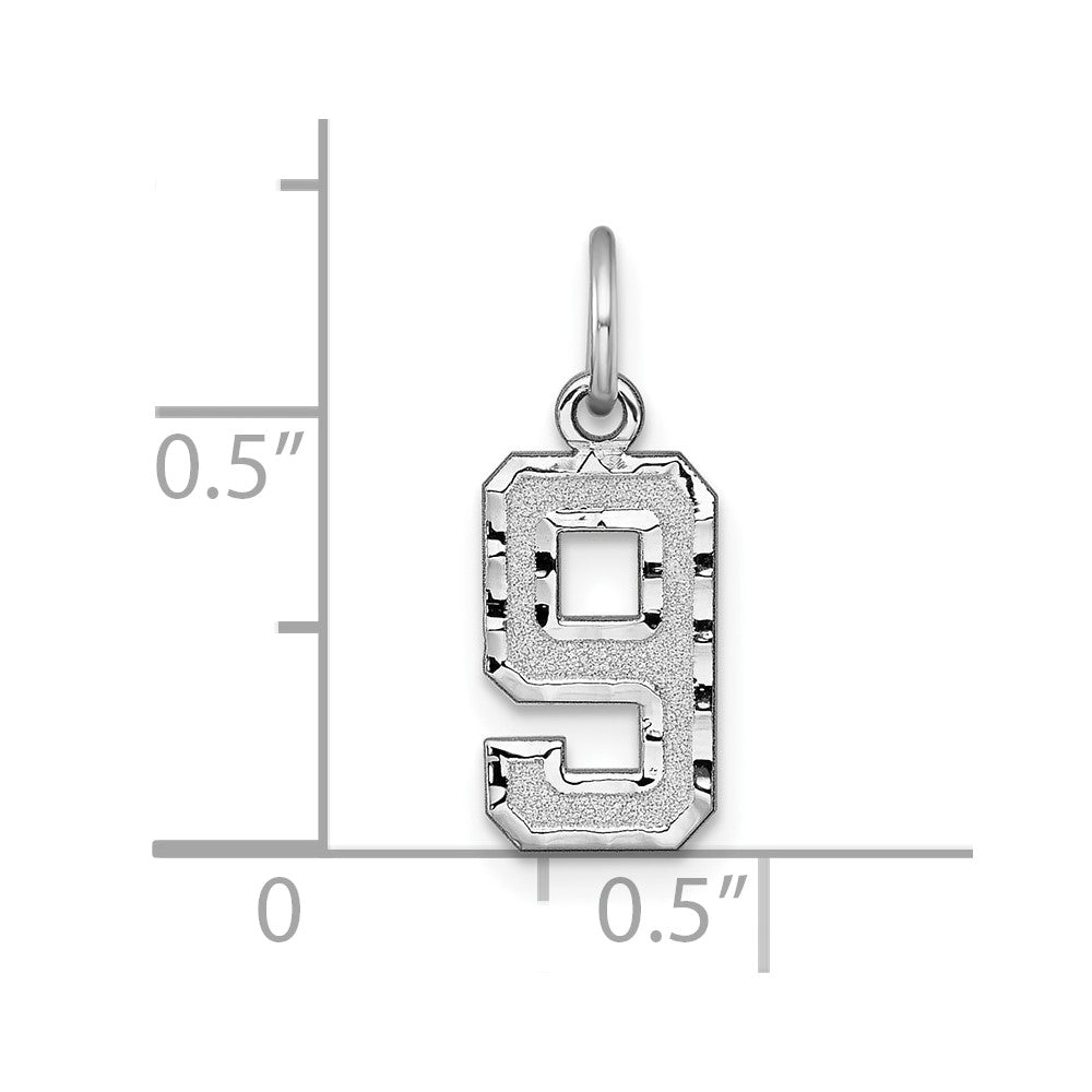 14kw Small Brushed Diamond-cut Number 9 Charm