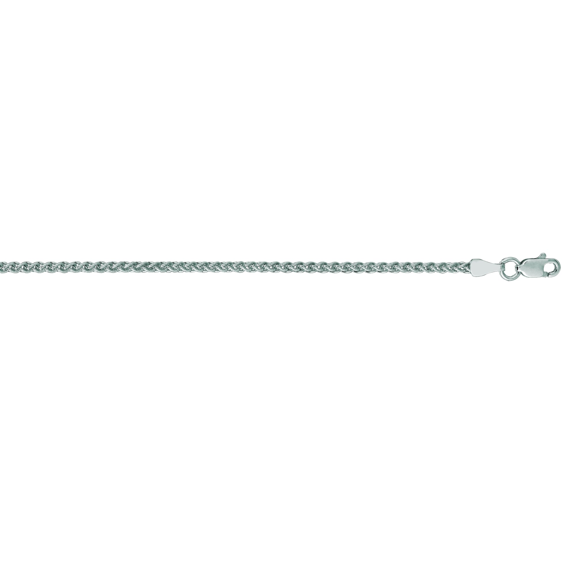 14K White Gold 2.1mm Round Wheat 24" Chain with Lobster Lock