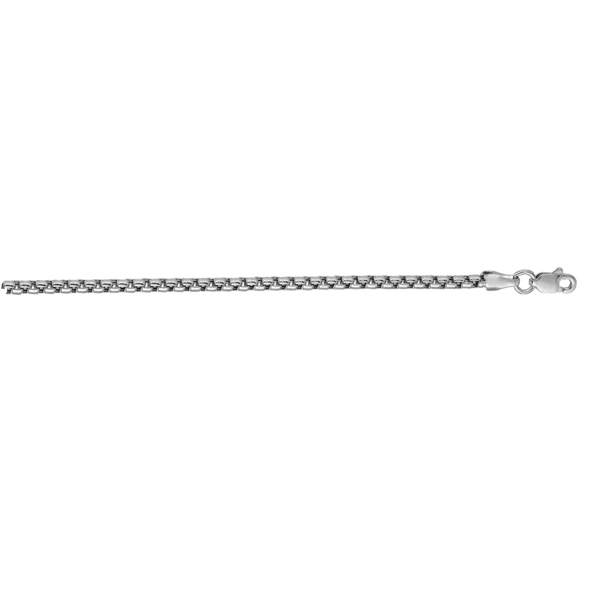 14K White Gold 24" 1.6mm Solid Round Box Chain with Lobster Clasp