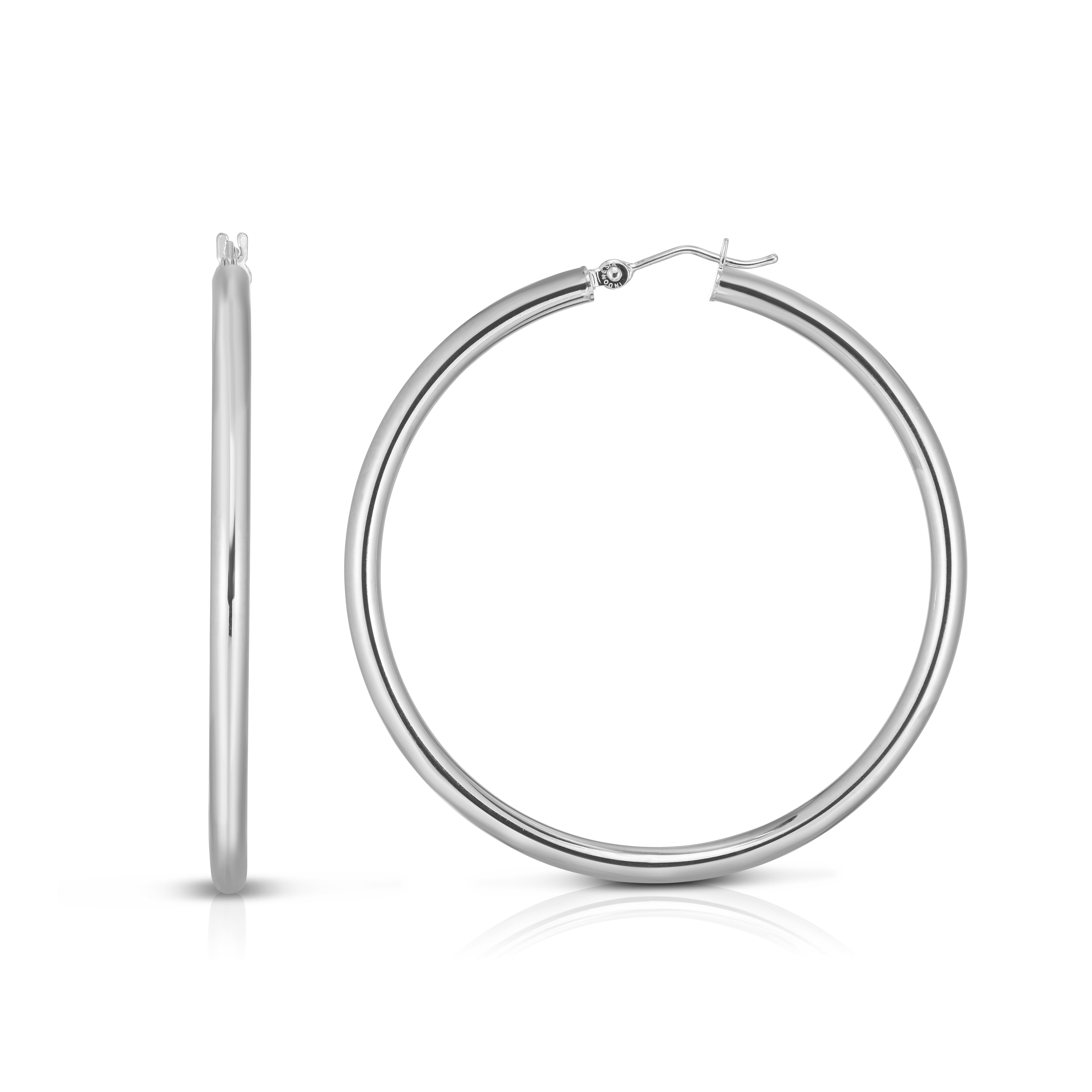 14K White Gold 3x40mm Hoop Earring