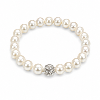 White Pearls With Cubic Zirconium Colored Bead 10 MM Necklace