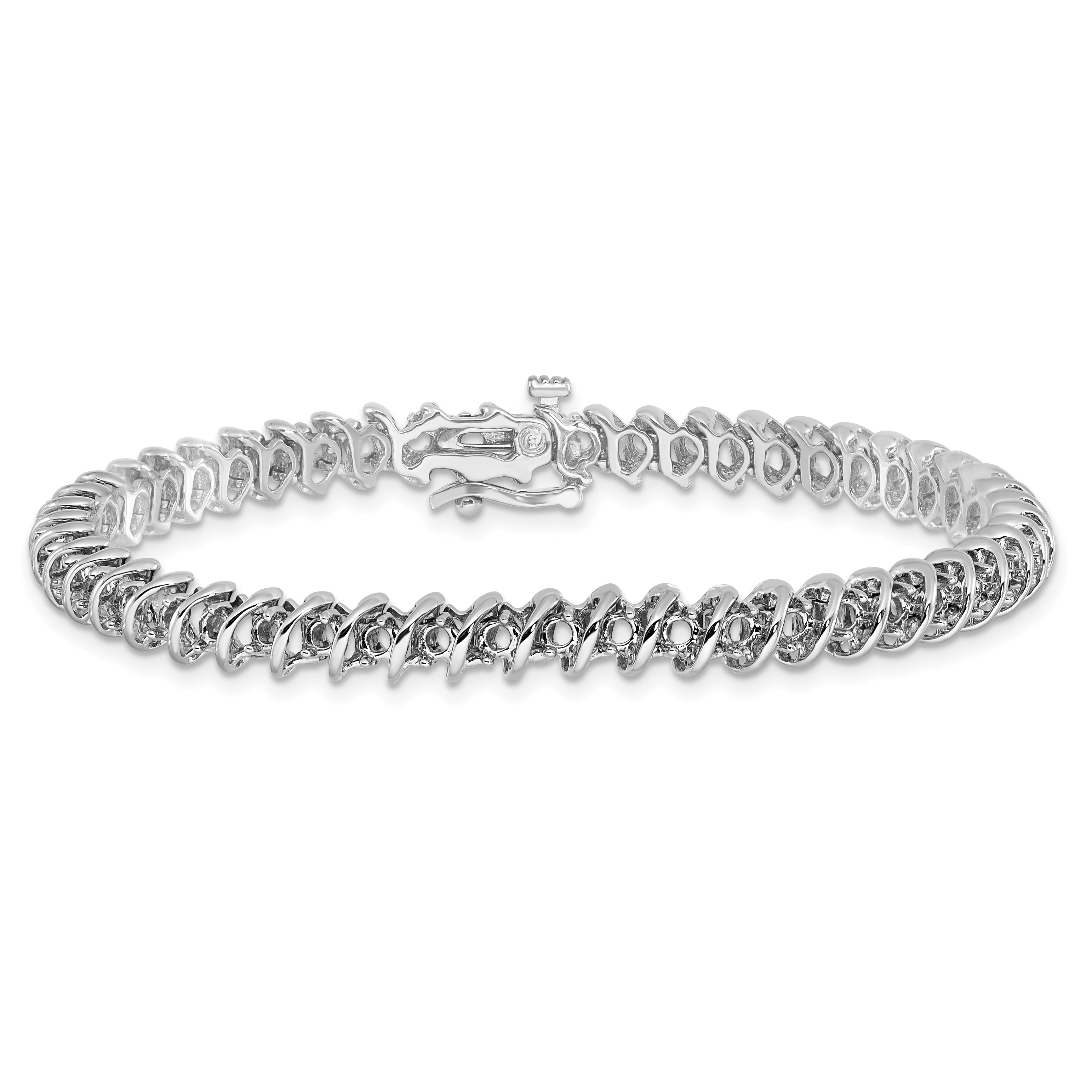 14k White Gold Holds 1.95 carat 50-2.1mm Round Diamond Fancy Spiral 7 inch Tennis Bracelet Mounting