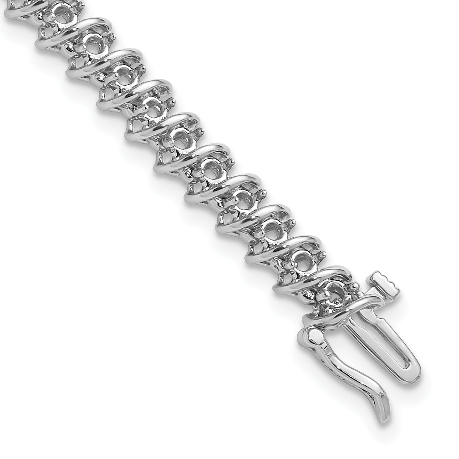 14k White Gold Holds 1.95 carat 50-2.1mm Round Diamond Fancy Spiral 7 inch Tennis Bracelet Mounting
