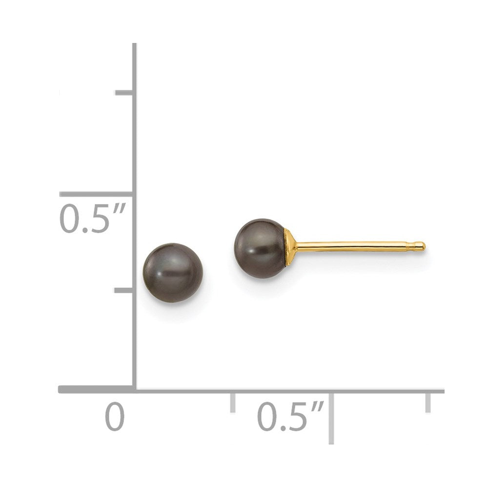 14k 3-4mm Black Round Freshwater Cultured Pearl Stud Post Earrings