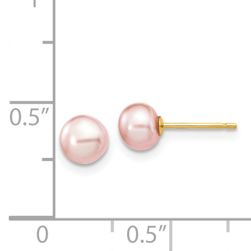 14k 5-6mm Pink Button Freshwater Cultured Pearl Stud Post Earrings