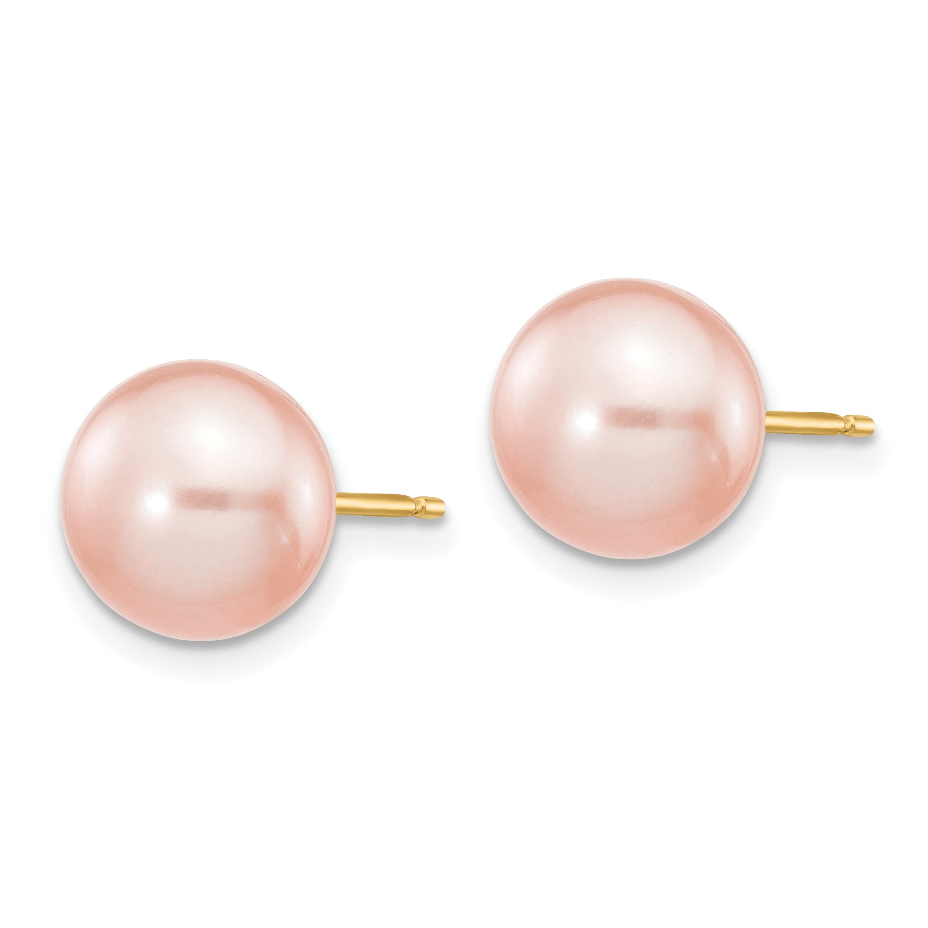 14k 8-9mm Pink Button Freshwater Cultured Pearl Stud Post Earrings