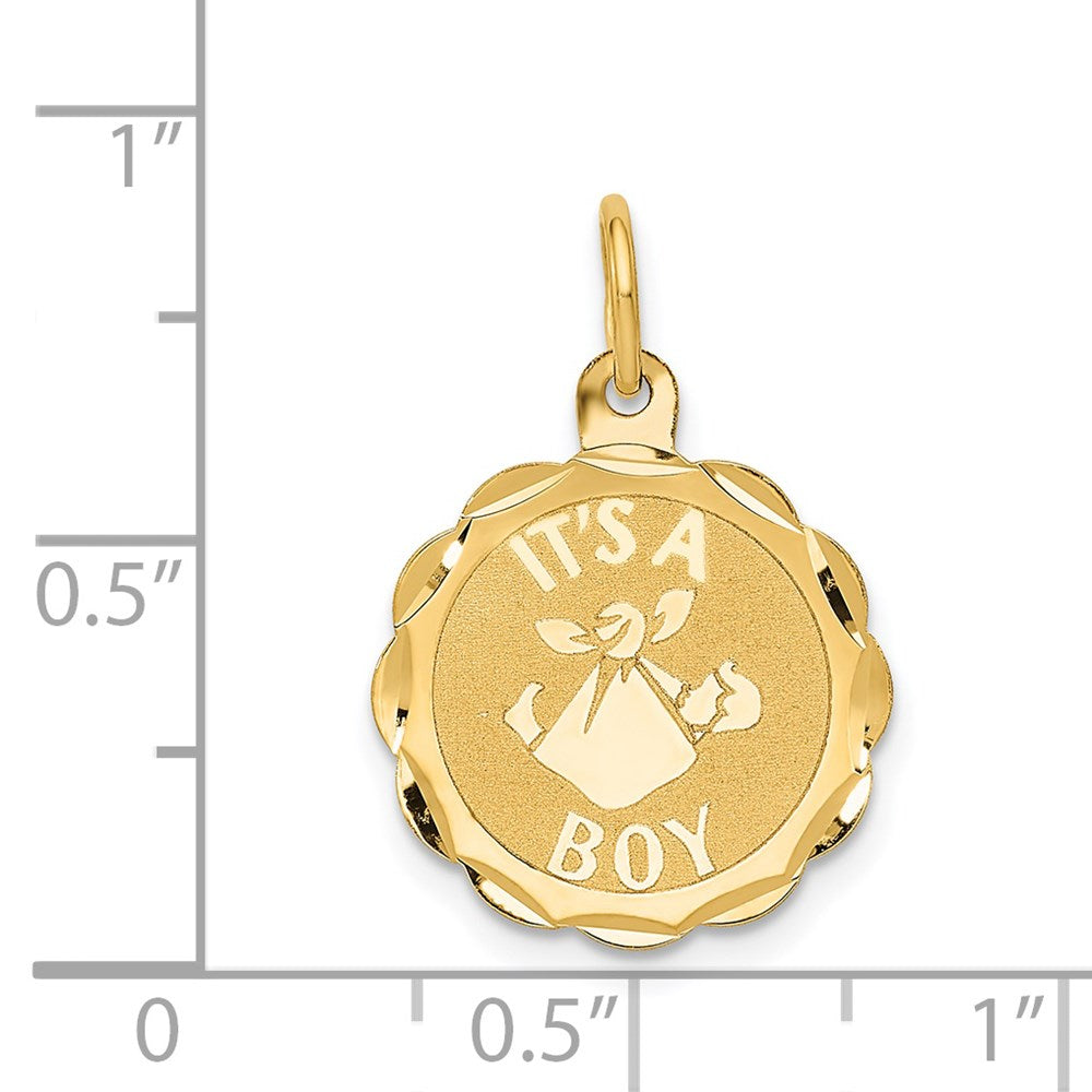 14k Polished IT'S A BOY Scalloped Disc Charm
