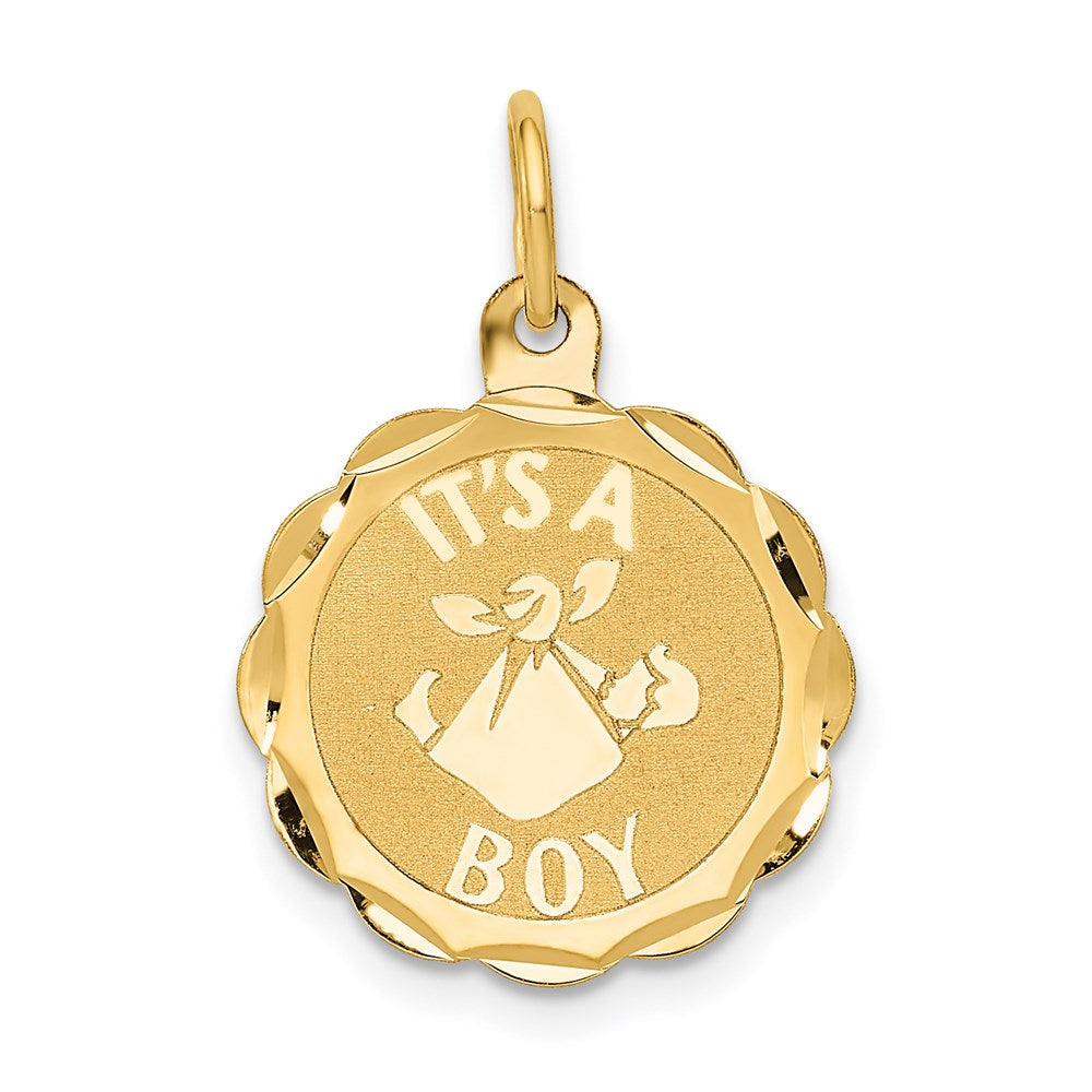 14k Polished IT'S A BOY Scalloped Disc Charm