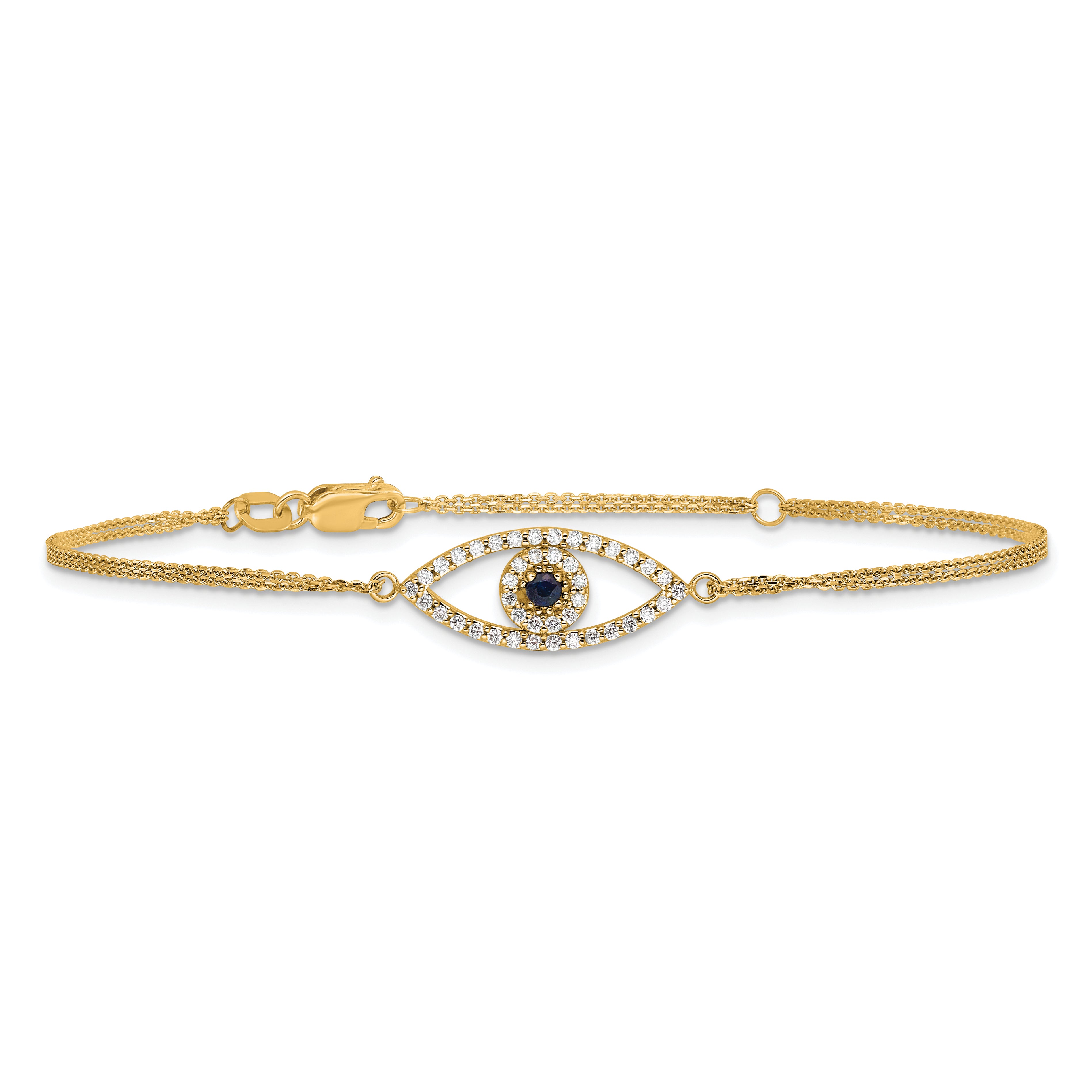 14K  Aa Diamond/Sapphire Evil Eye W/ 1In Ext.Bracelet