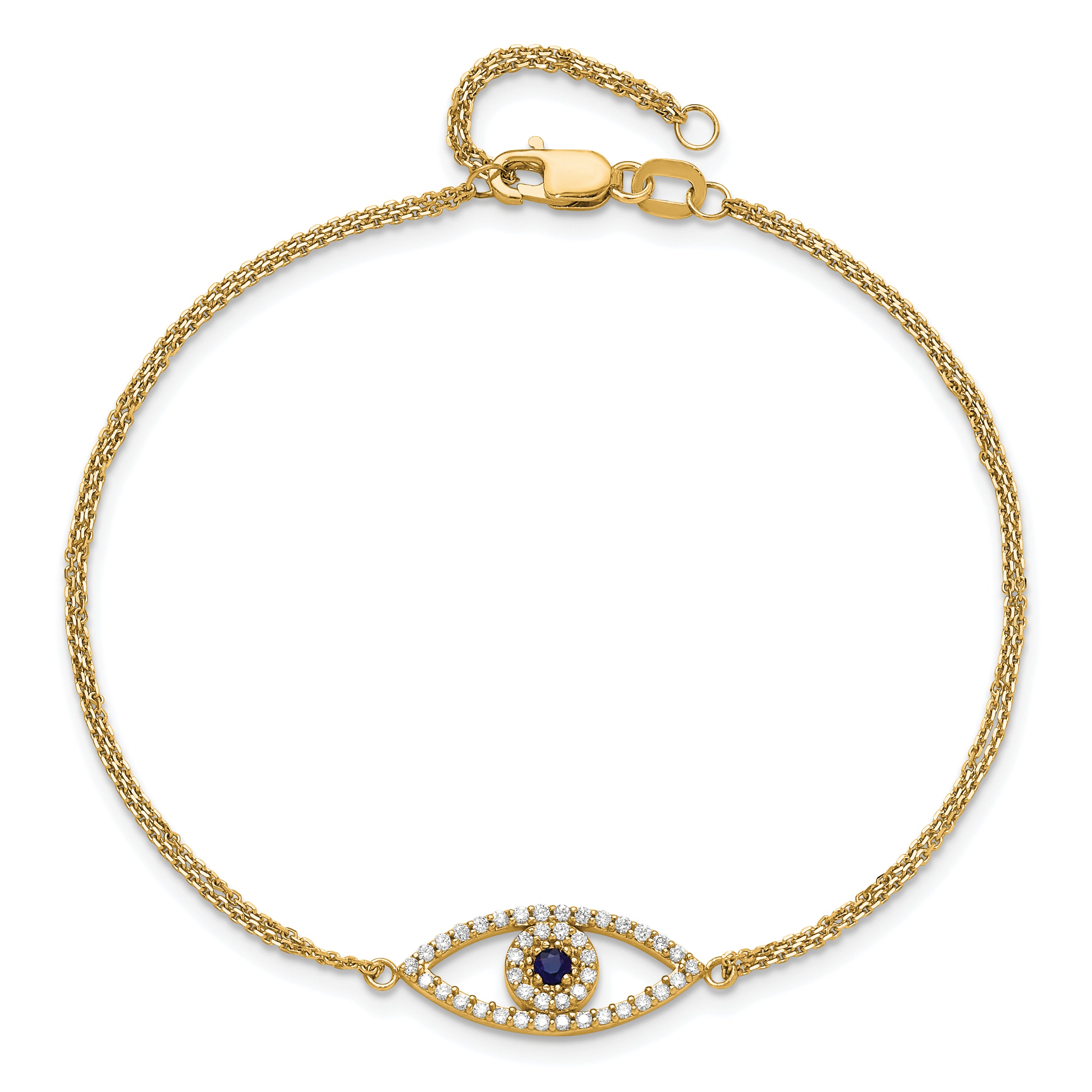 14K  Aa Diamond/Sapphire Evil Eye W/ 1In Ext.Bracelet
