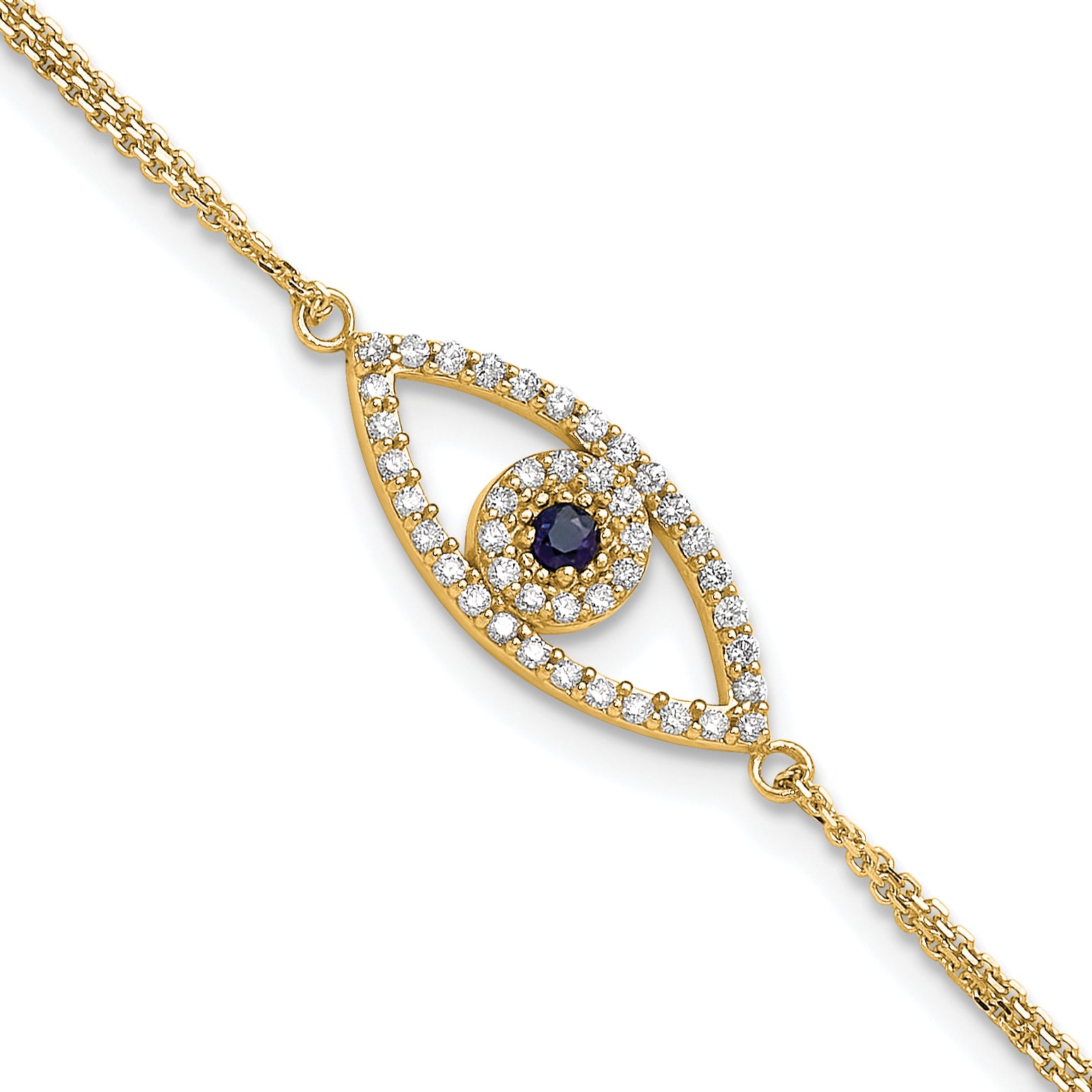 14K  Aa Diamond/Sapphire Evil Eye W/ 1In Ext.Bracelet