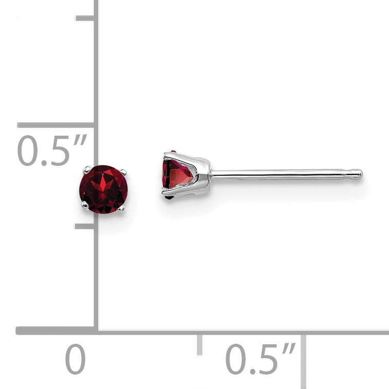14k White Gold 3mm Garnet Stud Earrings