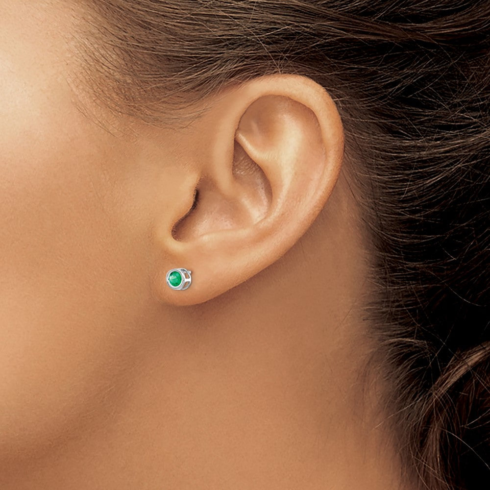 14k White Gold 4mm Bezel May/Emerald Post Earrings