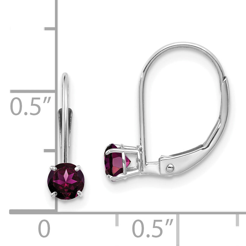 14K Wg 4Mm Round June/Rhodolite Leverback Earrings