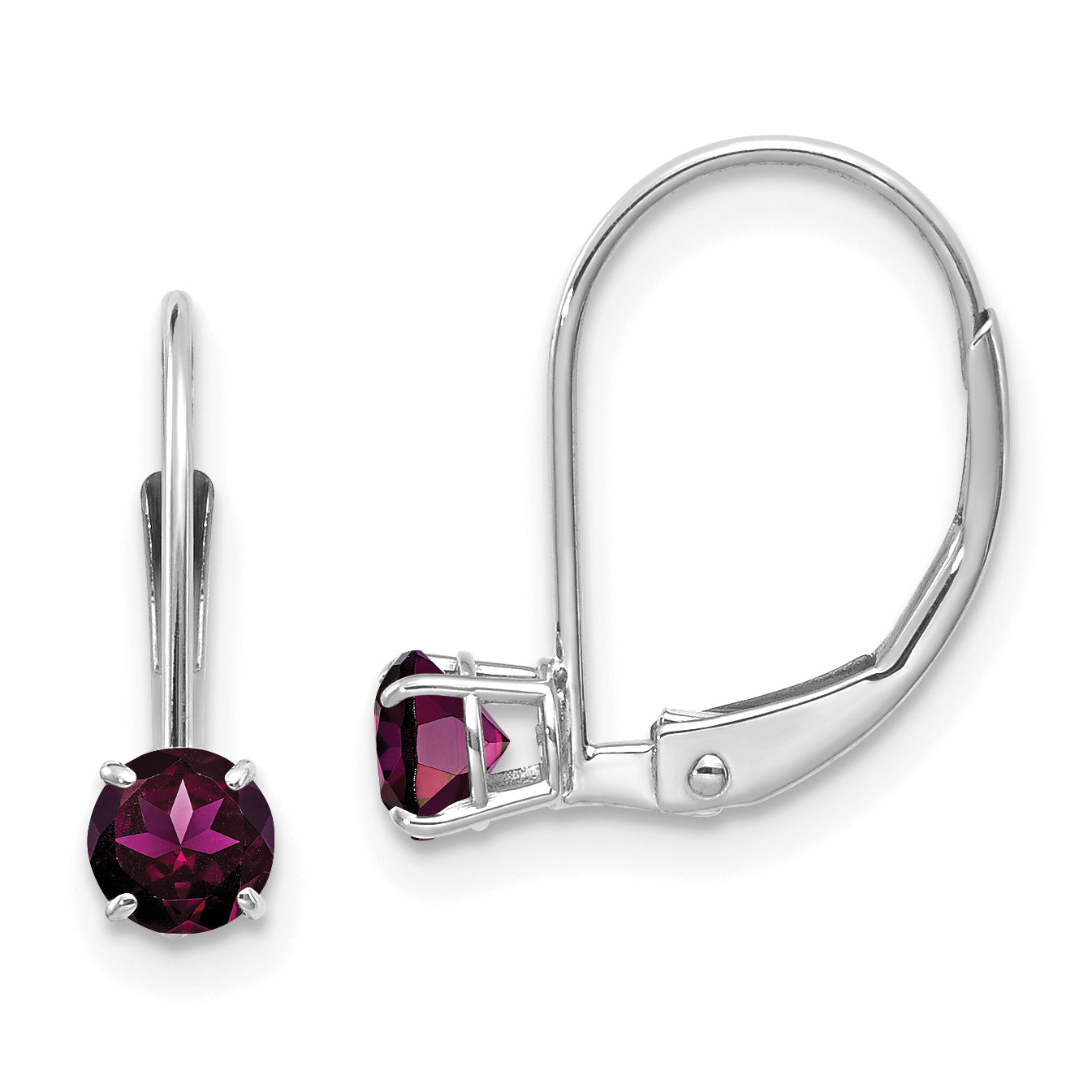 14K Wg 4Mm Round June/Rhodolite Leverback Earrings