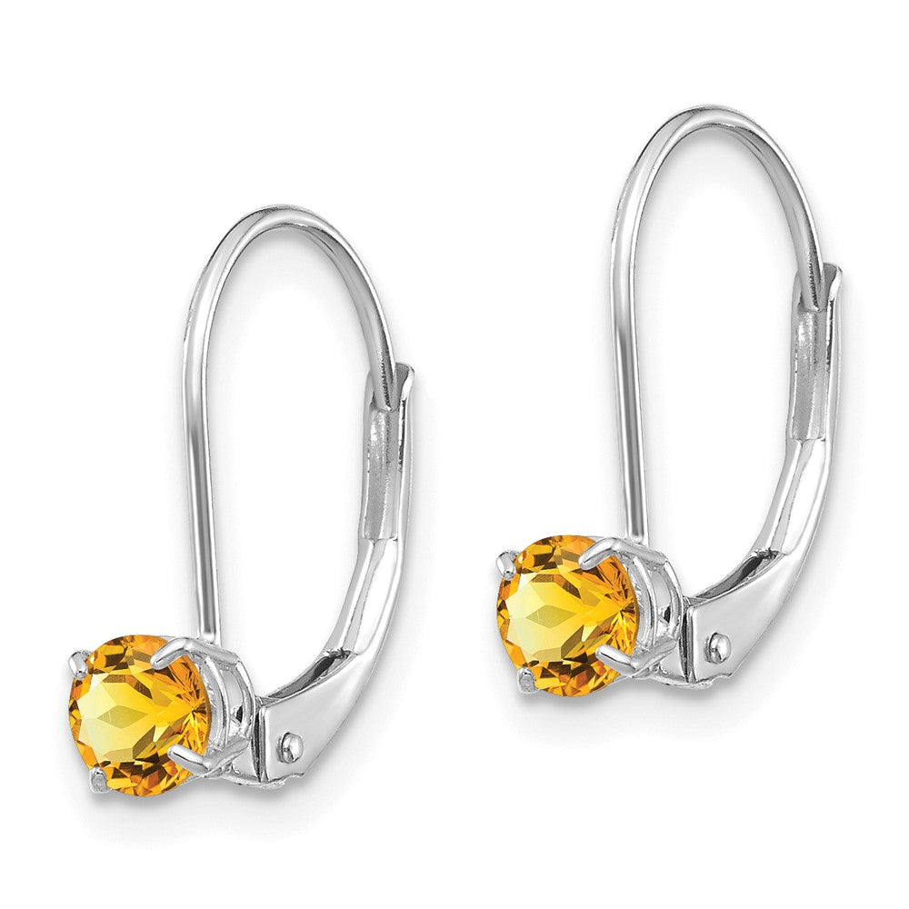14k White Gold 4mm Round November/Citrine Leverback Earrings