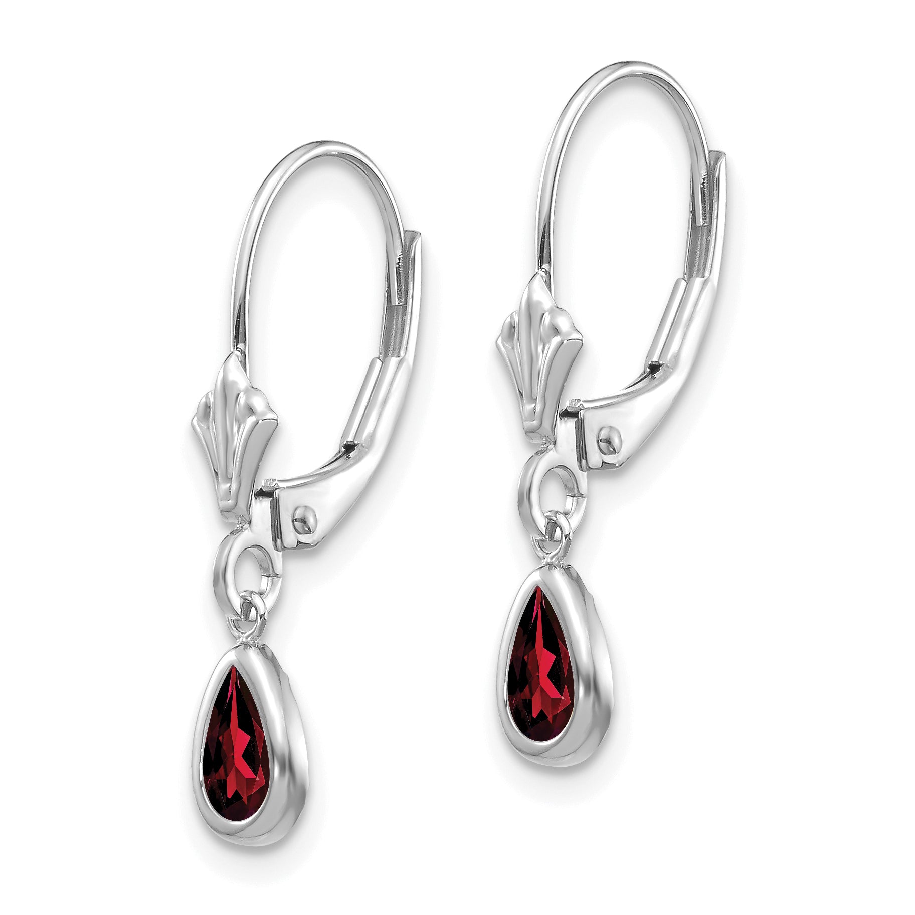 14K 6X4Mm White Gold Garnet/January Earrings