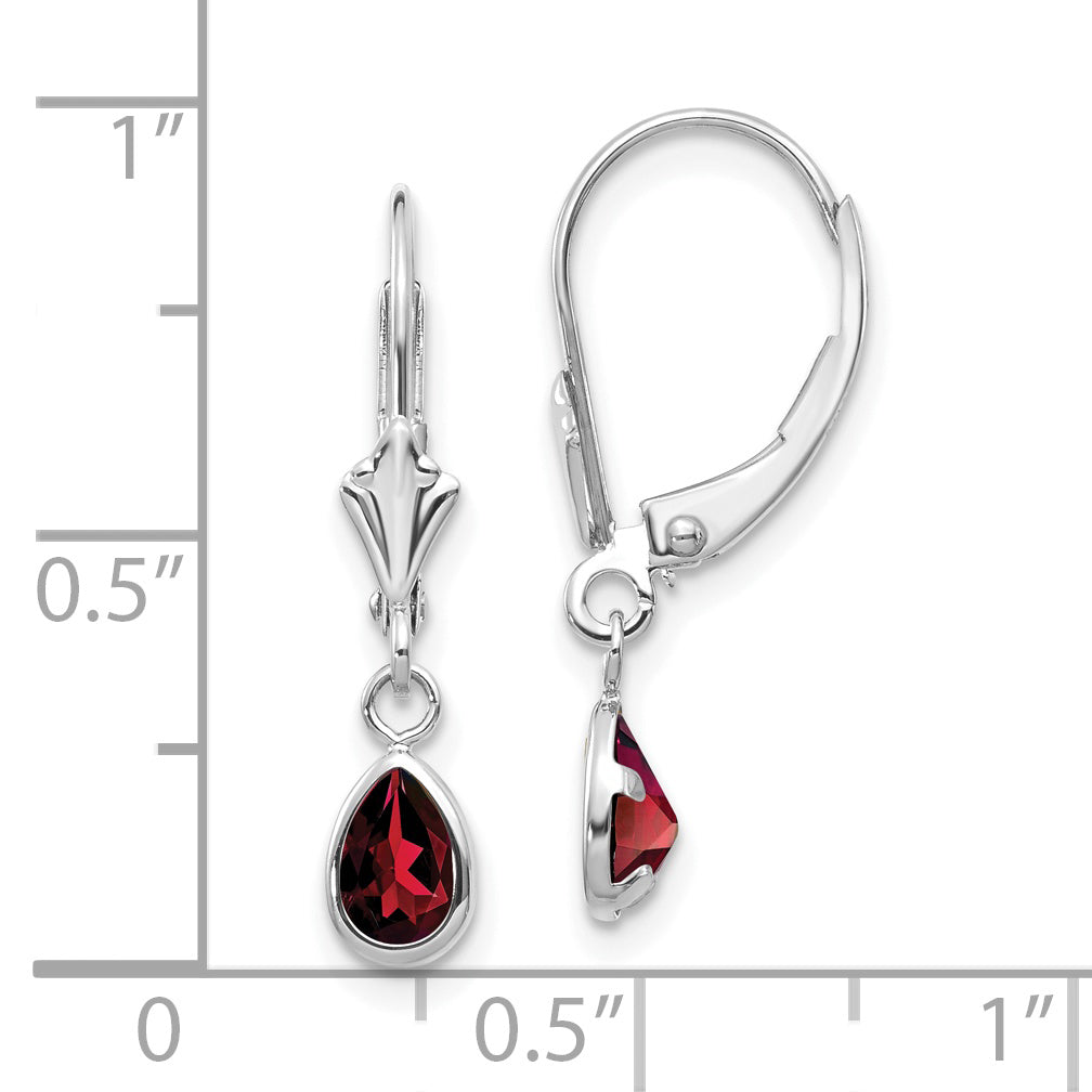 14K 6X4Mm White Gold Garnet/January Earrings