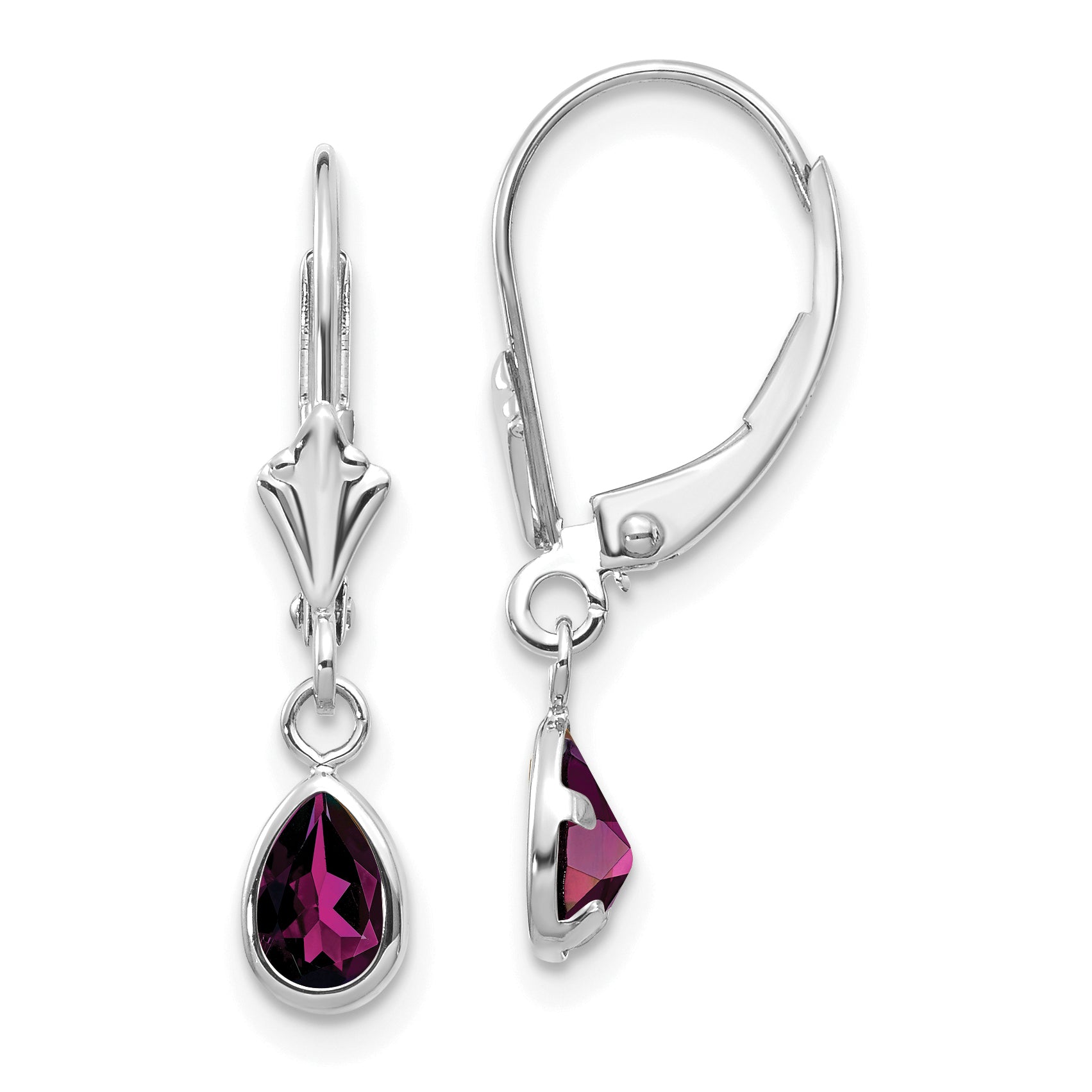 14K White Gold 6X4Mm Rhodolite Garnet/June Earrings