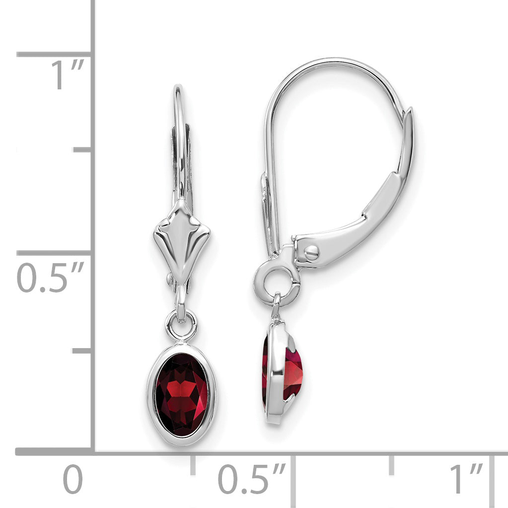 14K White Gold 6X4 Oval Garnet/January Earrings