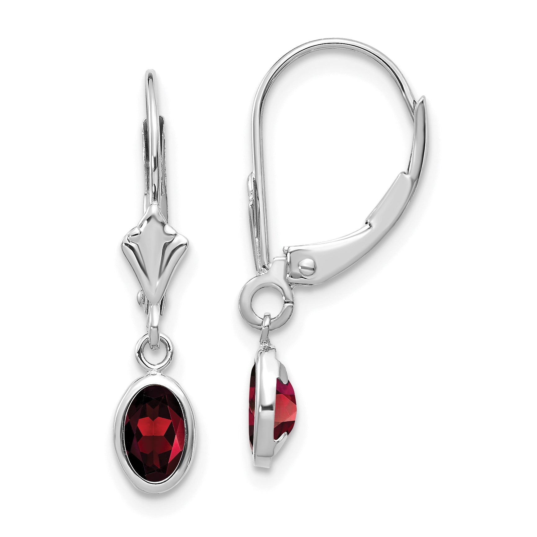 14K White Gold 6X4 Oval Garnet/January Earrings