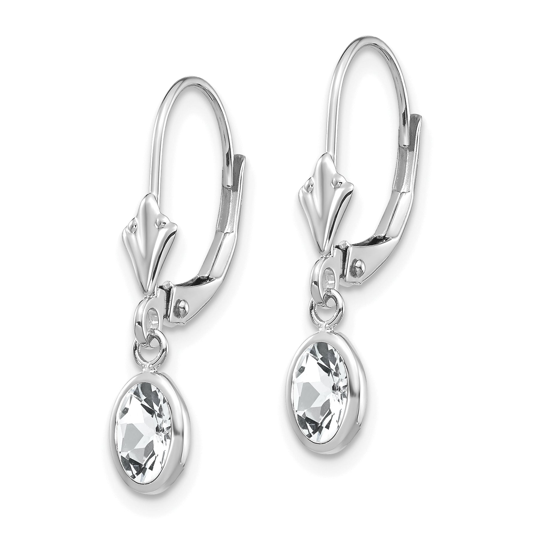 14K Wg 6X4 Oval Bezel April/White Topaz Leverback Earrings