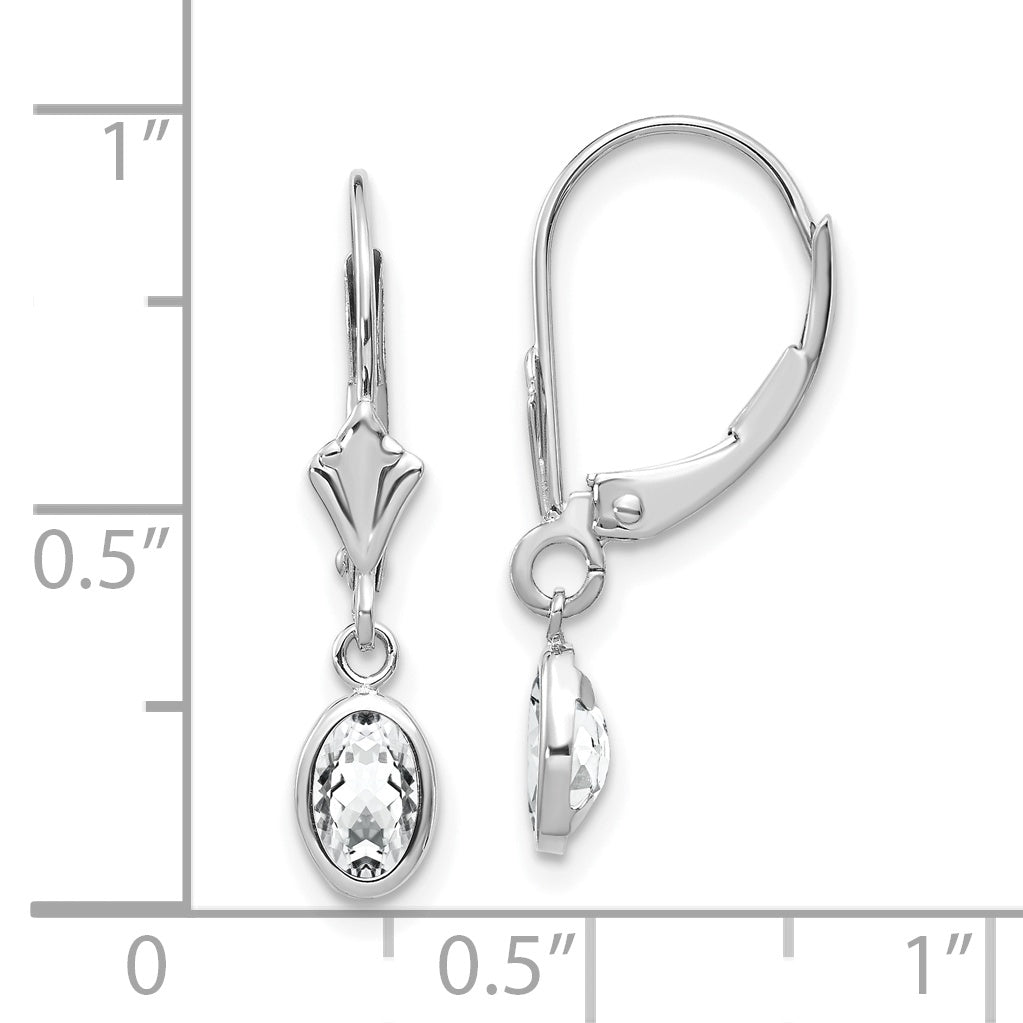 14K Wg 6X4 Oval Bezel April/White Topaz Leverback Earrings