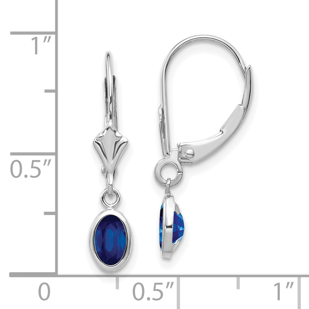 14K White Gold 6X4 Oval Bezel September/Sapphire Leverback Earrings
