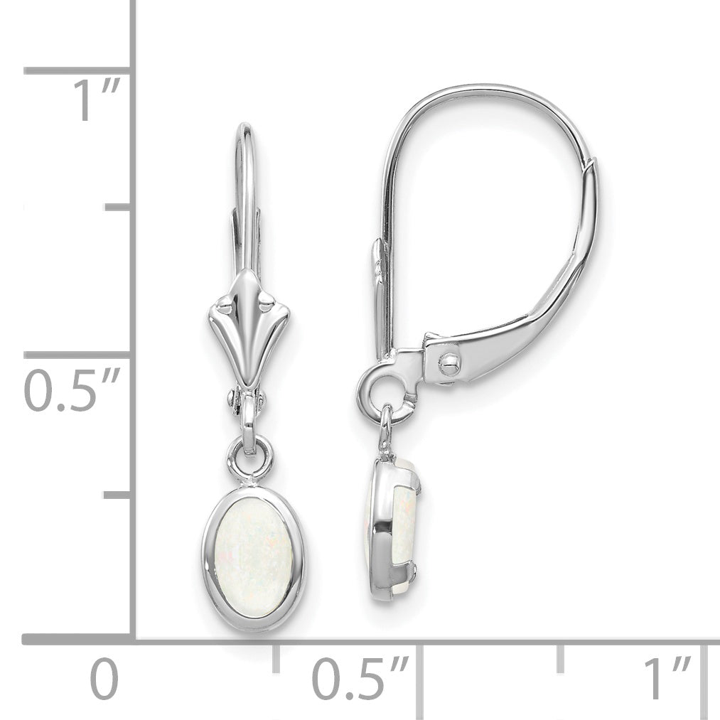 14K White Gold 6X4 Oval Bezel October/Opal Leverback Earrings