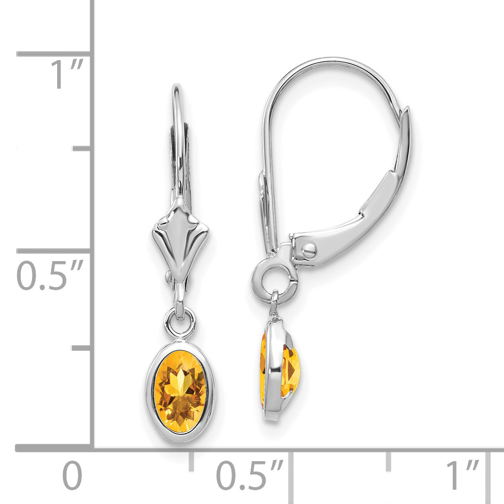 14K White Gold 6X4 Oval Bezel November/Citrine Leverback Earrings