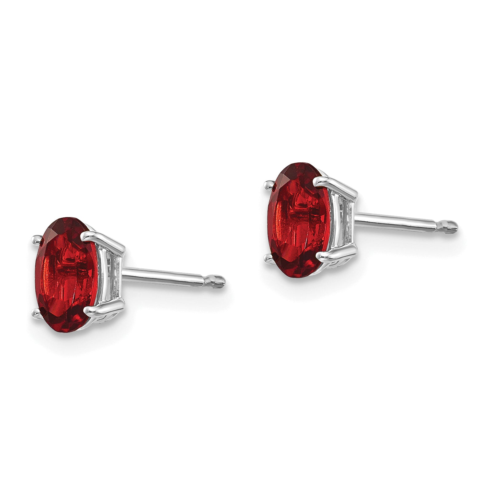 14K White Gold 6X4 Garnet Earrings