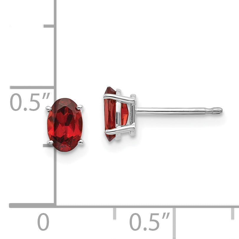 14K White Gold 6X4 Garnet Earrings