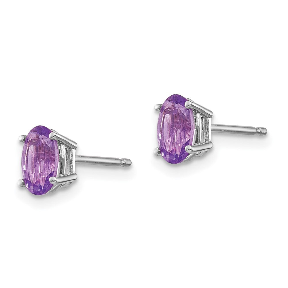 14k White Gold 6x4 Oval February/Amethyst Post Earrings