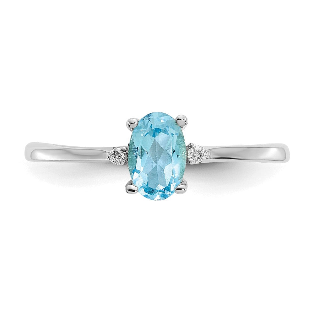 14k White Gold Diamond & Blue Topaz Birthstone Ring