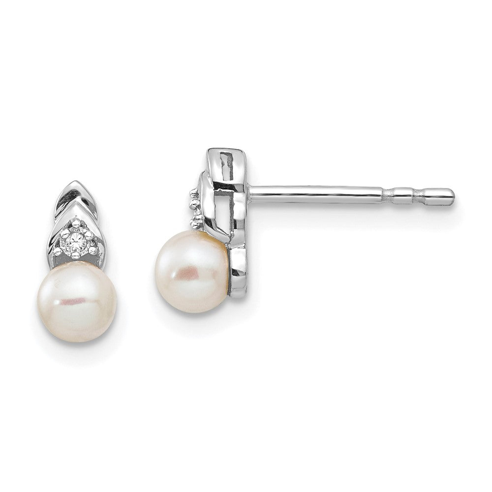 14k White Gold FW Cultured Pearl and Diamond Post Earrings